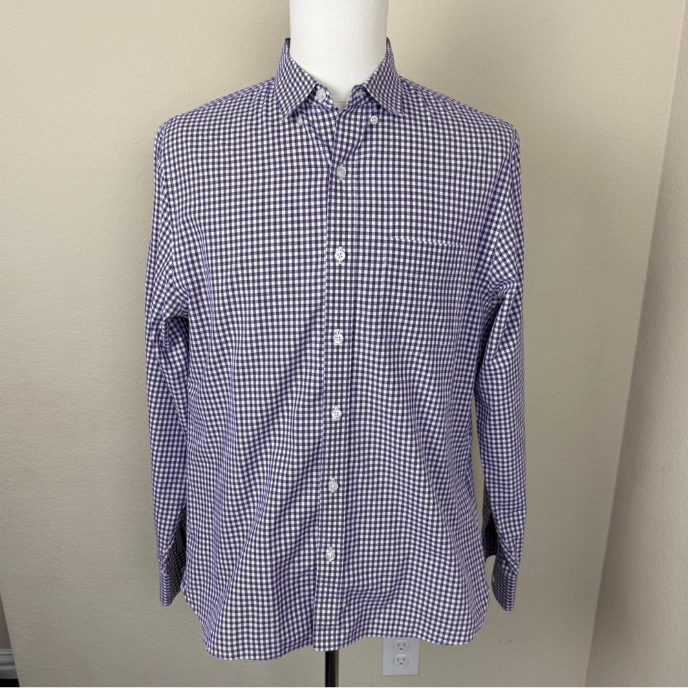 Bonobos Men’s Purple and White Check Long Sleeve Button Down | M Standard Fit
